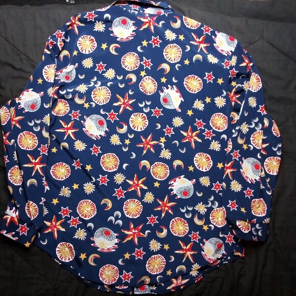 Vintage S.G. Sport Sun Moon Stars Ouer Space Polyester Disco Shirt - Picture 4 of 4